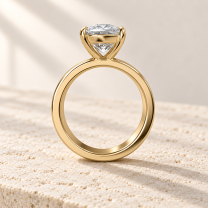 Forma Elongated Cushion Cigar-Band Ring in yellow gold, side view — AI design preview