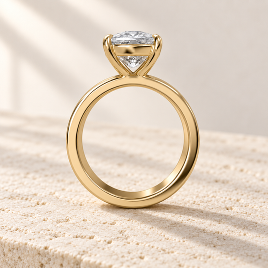 Forma Elongated Cushion Cigar-Band Ring in yellow gold, side view — AI design preview
