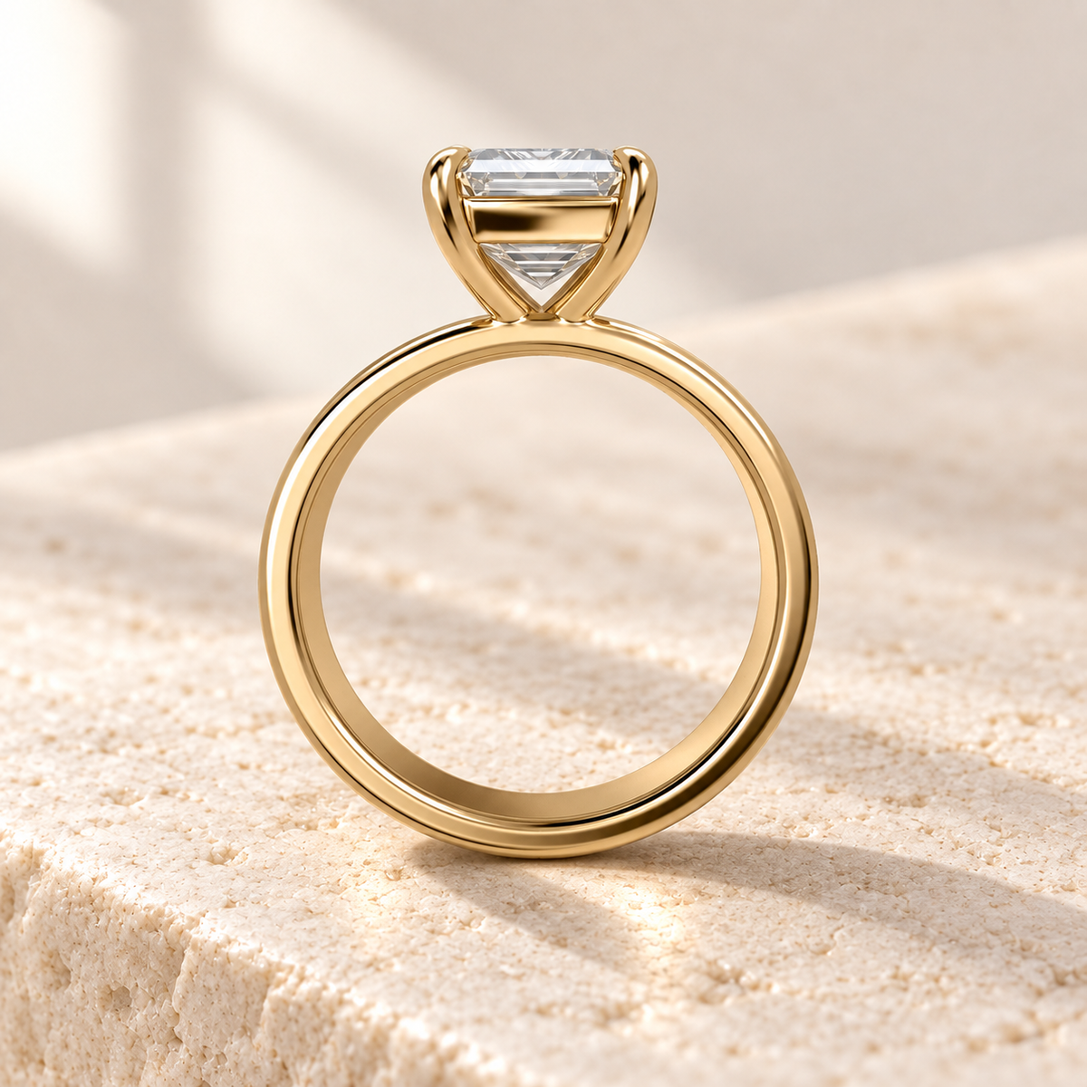 Forma Emerald Cigar-Band Ring in yellow gold, side view — AI design preview