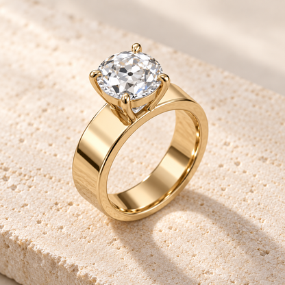 Forma Old European Cigar-Band Ring in yellow gold, elevated opposite oblique view — AI design preview