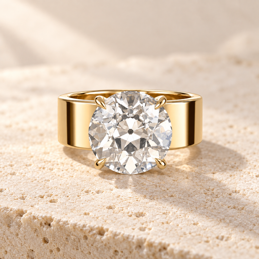 Forma Old European Cigar-Band Ring in yellow gold, front view — AI design preview