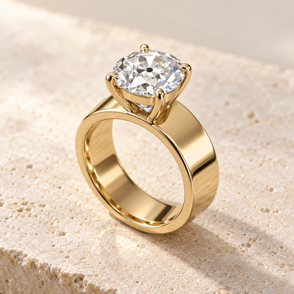 Forma Old European Cigar-Band Ring in yellow gold, three-quarter view — AI design preview