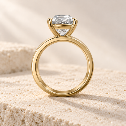 Forma Old Mine Cigar-Band Ring in yellow gold, side view — AI design preview