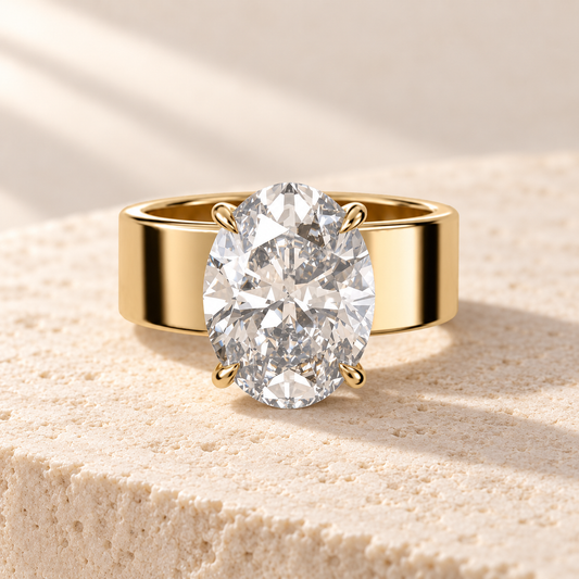 Forma Oval Cigar-Band Ring in yellow gold, front view — AI design preview