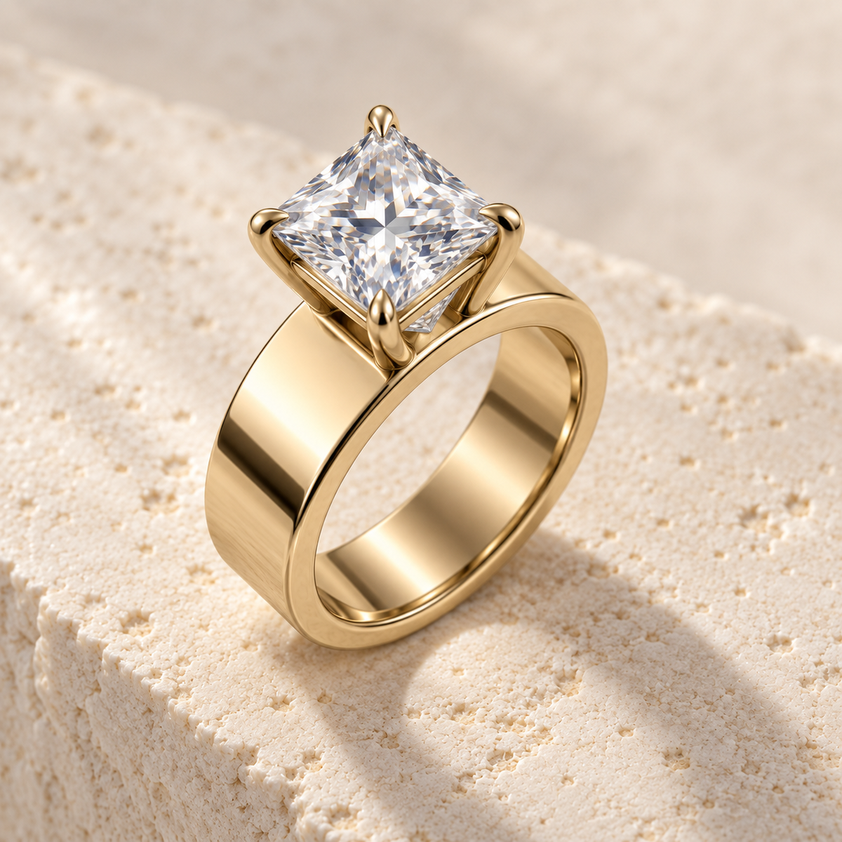 Forma Princess Cigar-Band Ring in yellow gold, elevated opposite oblique view — AI design preview