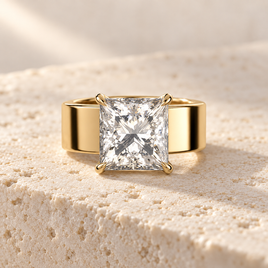 Forma Princess Cigar-Band Ring in yellow gold, front view — AI design preview