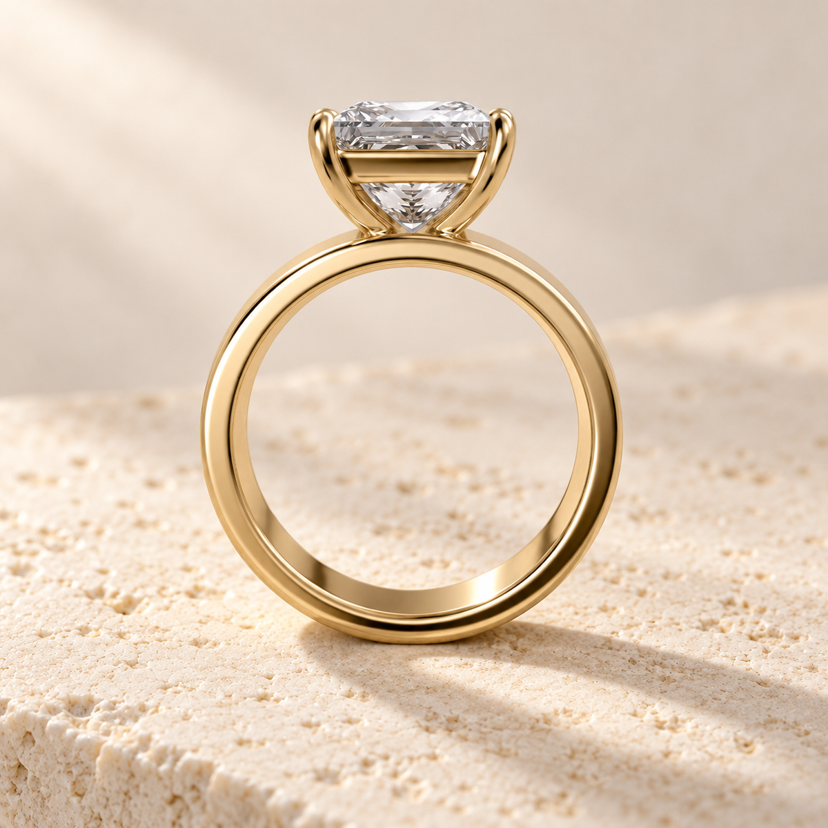 Forma Princess Cigar-Band Ring in yellow gold, side view — AI design preview