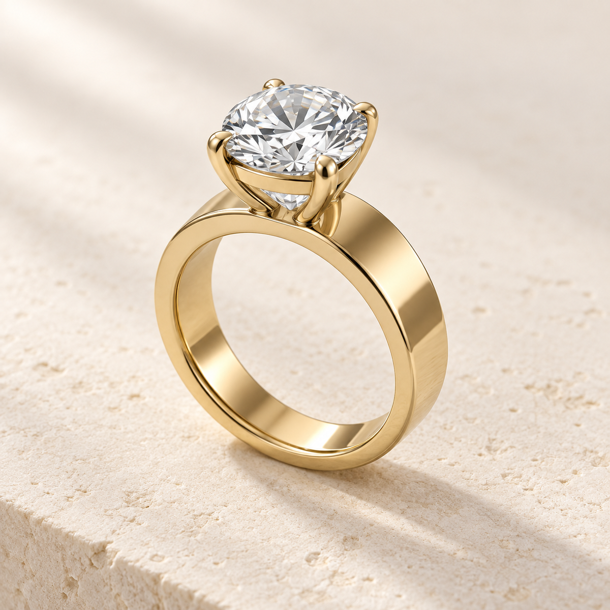 Forma Round Cigar-Band Ring in yellow gold, three-quarter view — AI design preview