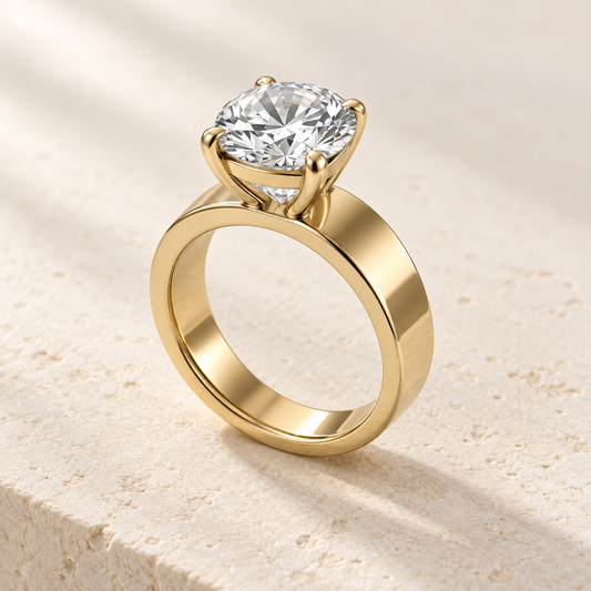 Forma Round Cigar-Band Ring in yellow gold, three-quarter view — AI design preview