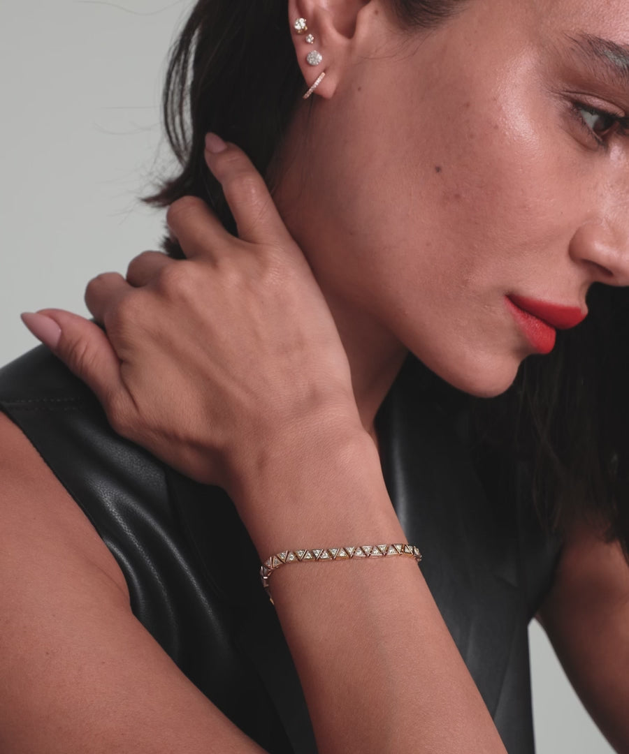 Patra diamond tennis bracelet worn on the wrist