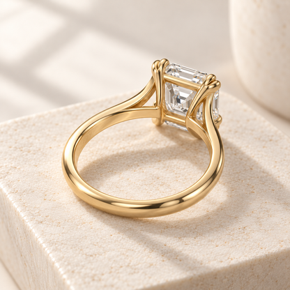AI design preview — Altara Asscher Cathedral Solitaire Ring, rear view
