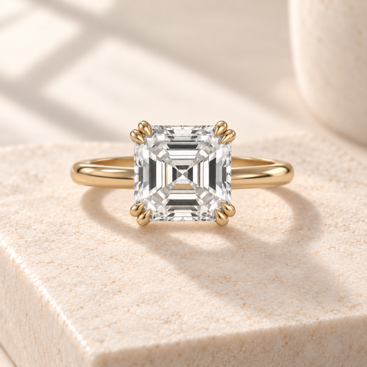AI design preview — Altara Asscher Cathedral Solitaire Ring, front view