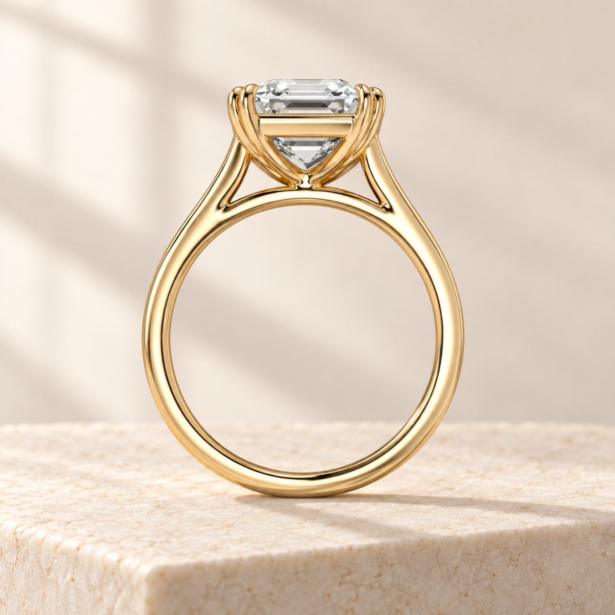 AI design preview — Altara Asscher Cathedral Solitaire Ring, side view