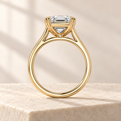 AI design preview — Altara Asscher Cathedral Solitaire Ring, side view