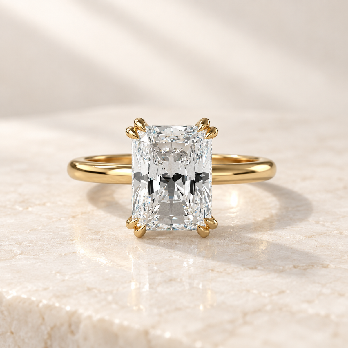 AI product preview of Altara Elongated Radiant Cathedral Ring in yellow gold, front view