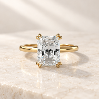 AI product preview of Altara Elongated Radiant Cathedral Ring in yellow gold, front view