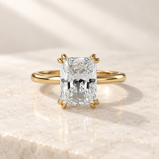 AI product preview of Altara Elongated Radiant Cathedral Ring in yellow gold, front view