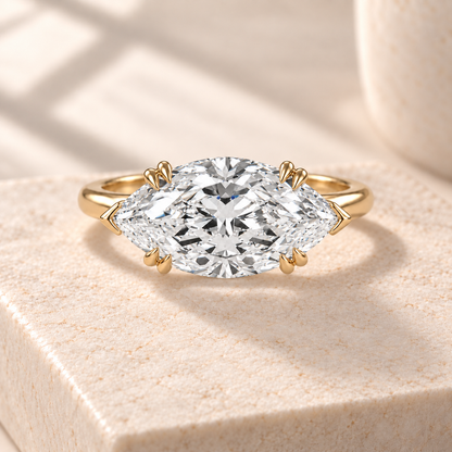 Altara East-West Marquise Cathedral Ring in yellow gold on cream stone, front view