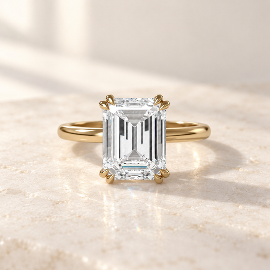 AI product preview of Altara North-South Emerald Cathedral Ring in yellow gold, front view