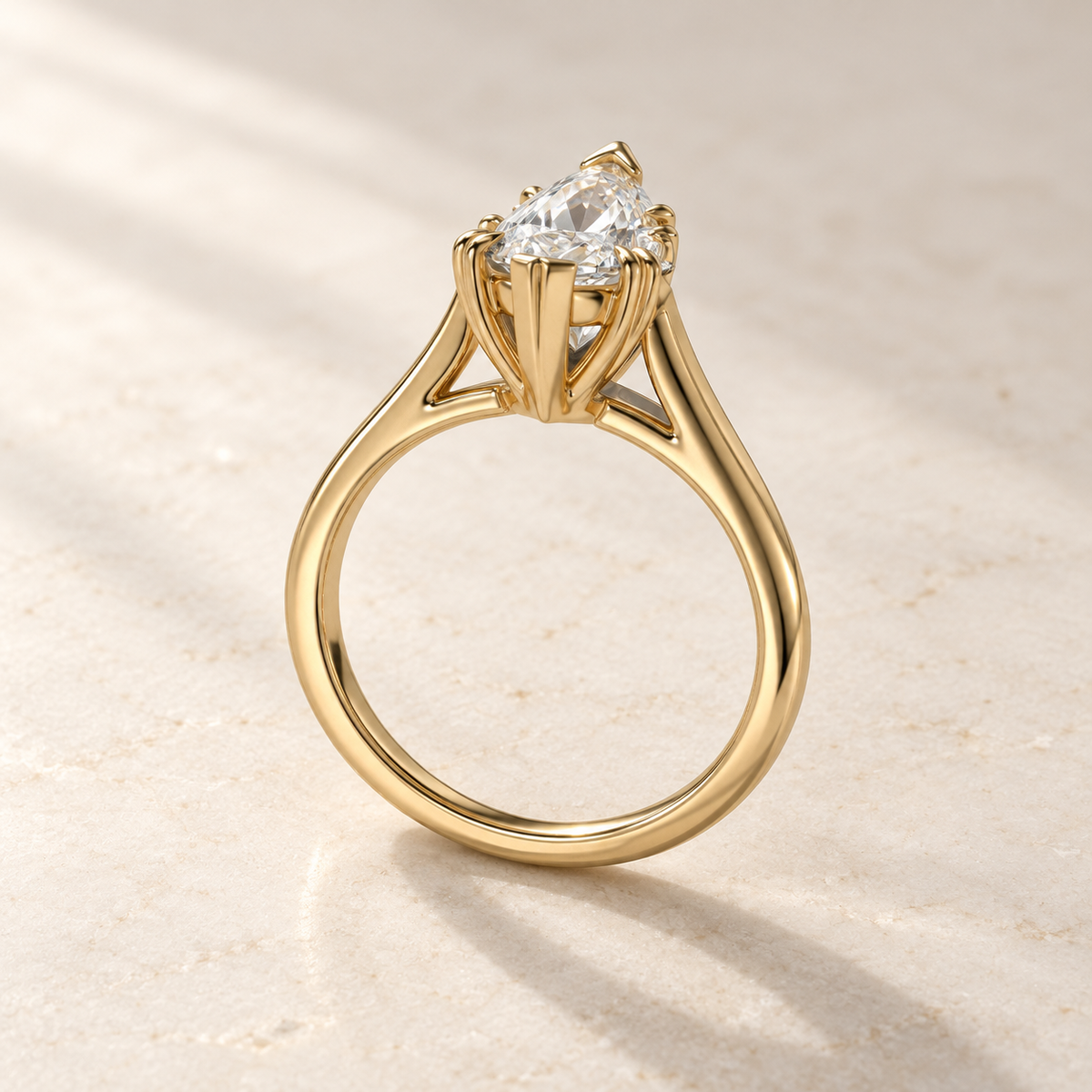 AI product preview of Altara North-South Marquise Cathedral Ring in yellow gold, elevated rear three-quarter view