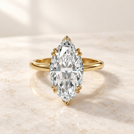 AI product preview of Altara North-South Marquise Cathedral Ring in yellow gold, front view