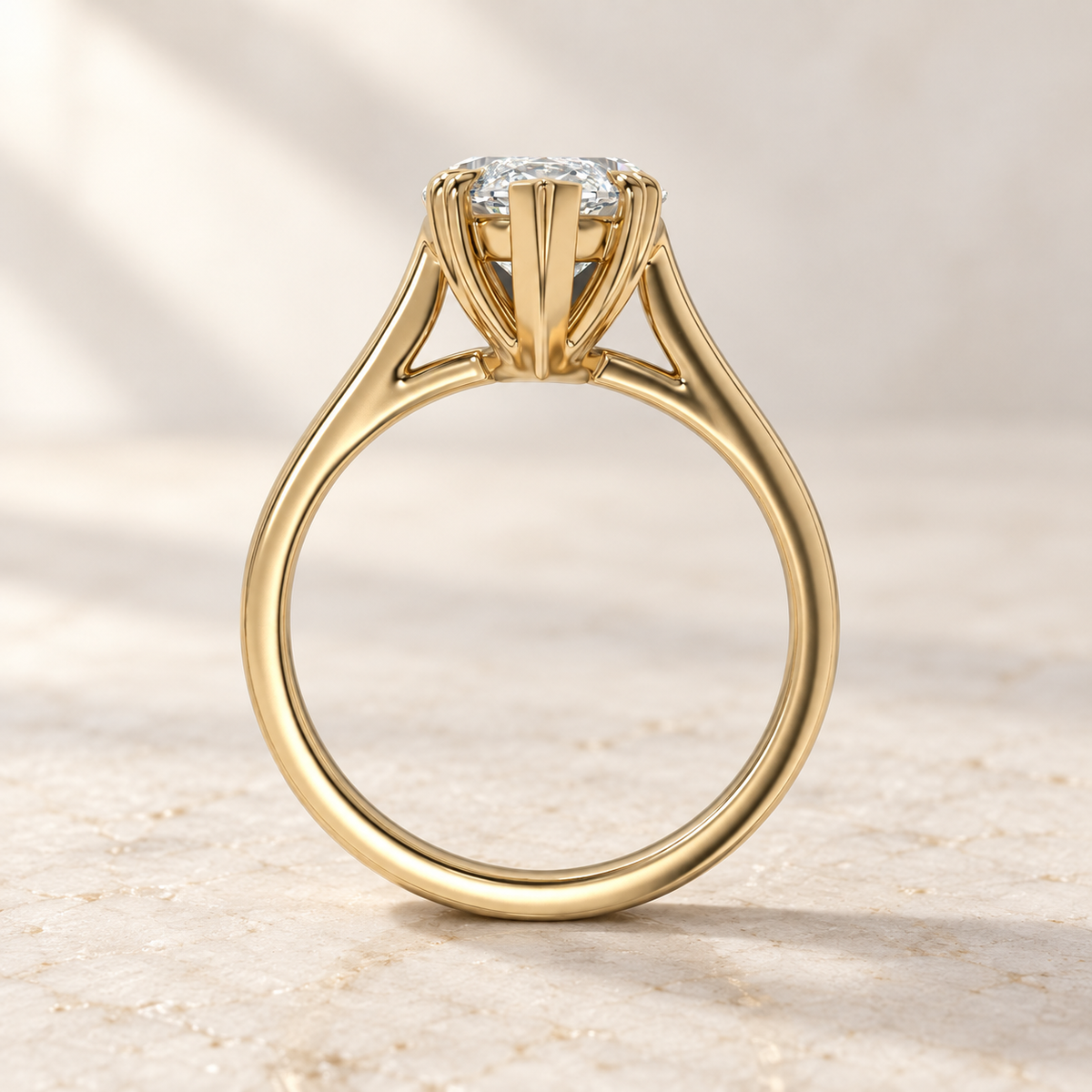 AI product preview of Altara North-South Marquise Cathedral Ring in yellow gold, side profile of the cathedral gallery