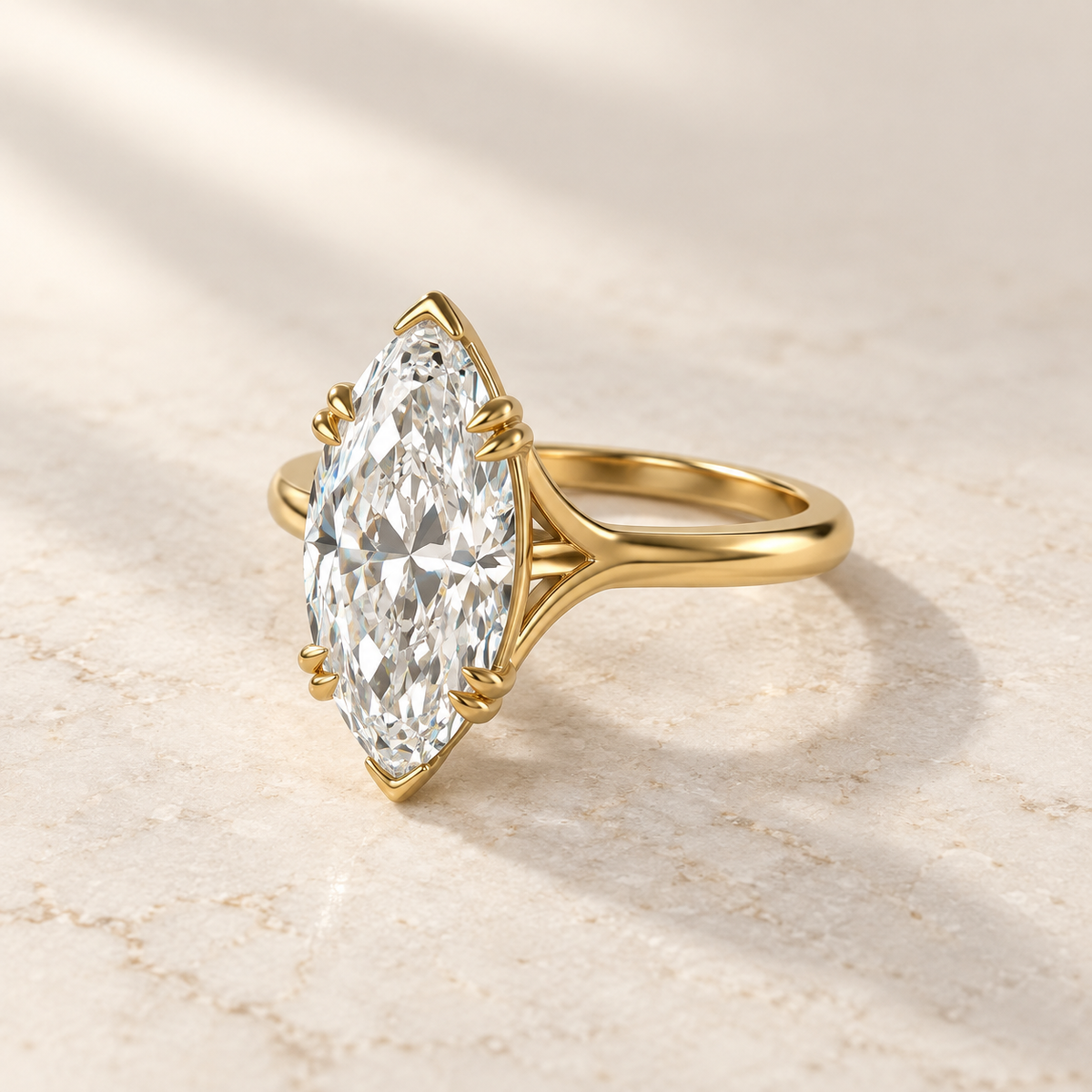 AI product preview of Altara North-South Marquise Cathedral Ring in yellow gold, three-quarter view