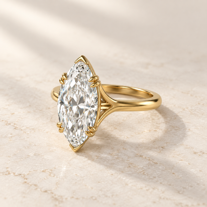 AI product preview of Altara North-South Marquise Cathedral Ring in yellow gold, three-quarter view