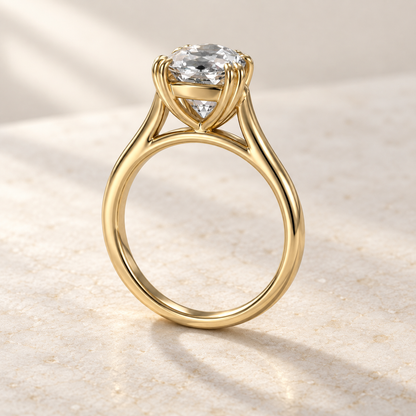 AI product preview of Altara Old European Cathedral Ring in yellow gold, elevated rear three-quarter view