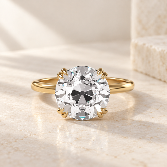 AI product preview of Altara Old European Cathedral Ring in yellow gold, front view