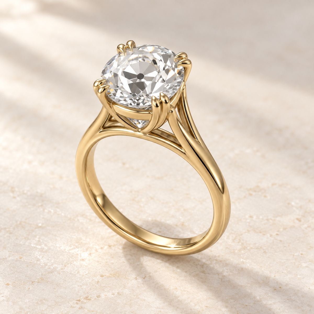 AI product preview of Altara Old European Cathedral Ring in yellow gold, three-quarter view