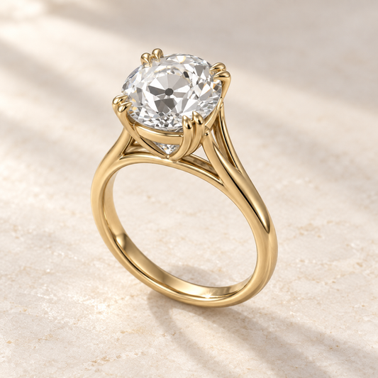AI product preview of Altara Old European Cathedral Ring in yellow gold, three-quarter view