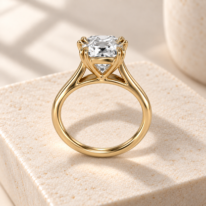Altara Old Mine Cathedral Ring in yellow gold on cream stone, elevated profile view
