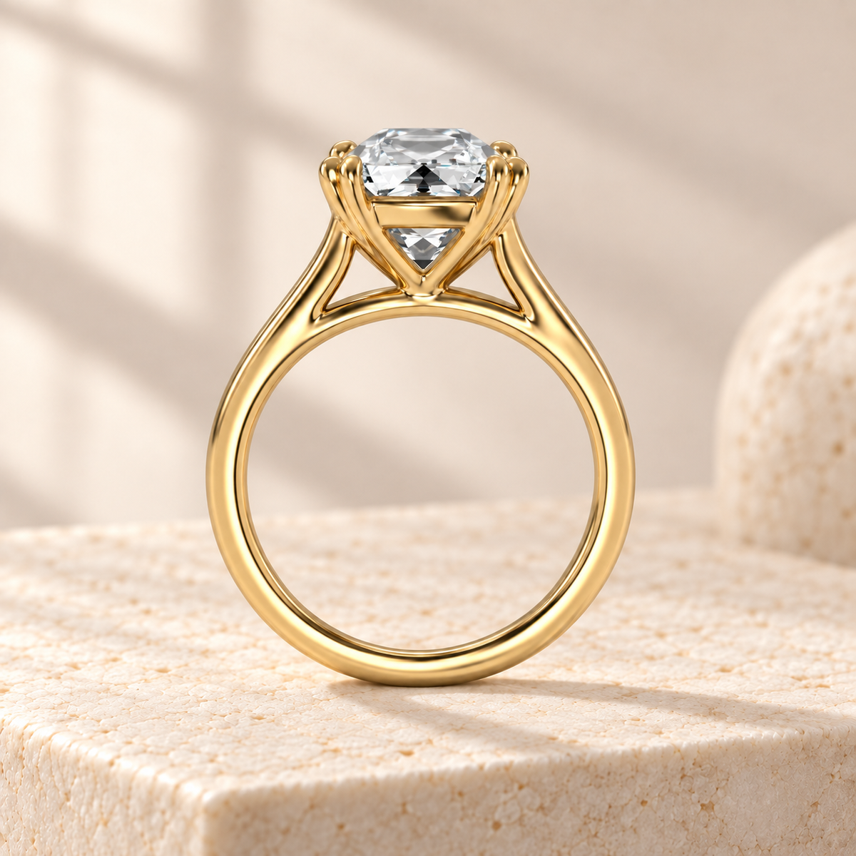 Altara Old Mine Cathedral Ring in yellow gold on cream stone, side view
