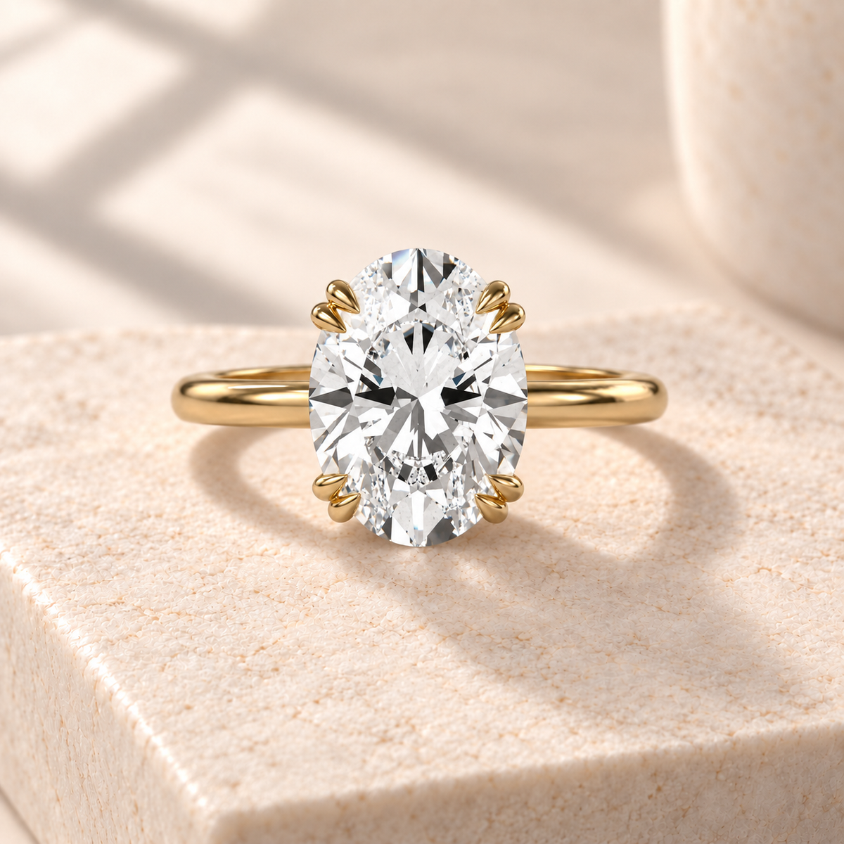 Altara Oval Cathedral Ring in yellow gold on cream stone, front view