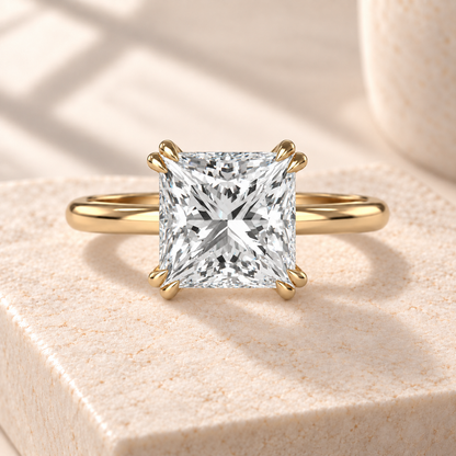 Altara Princess Cathedral Ring in yellow gold on cream stone, front view