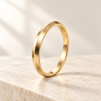 AI design preview — Astra Knife-Edge Wedding Band, three-quarter view