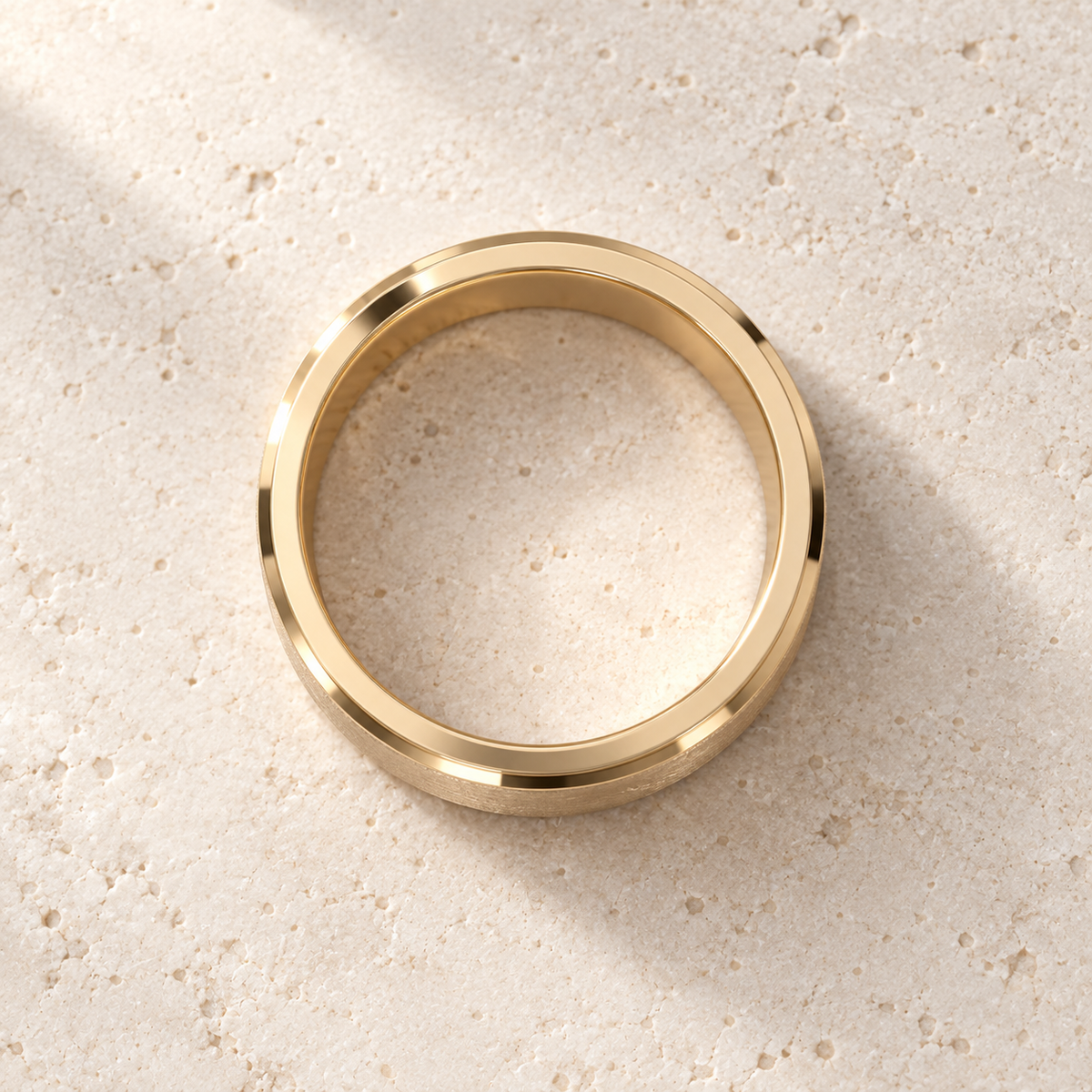 AI product preview of Contour Matte Stepped Wedding Band — 5 mm in yellow gold, overhead view