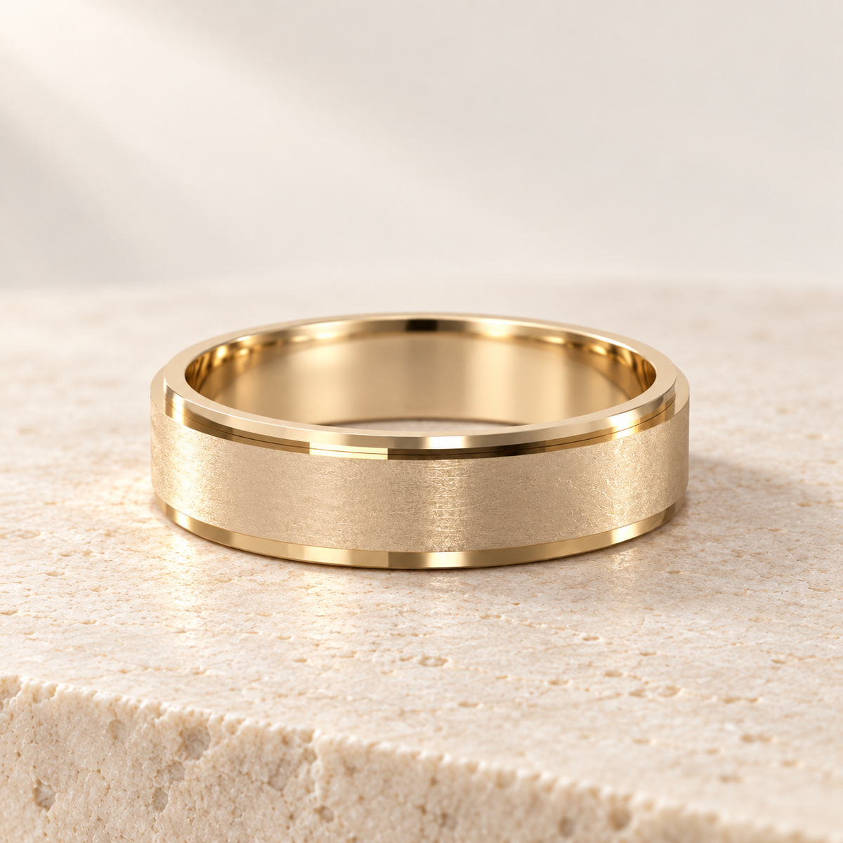 AI product preview of Contour Matte Stepped Wedding Band — 5 mm in yellow gold, front view