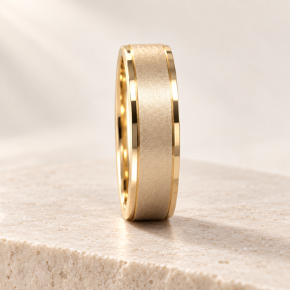 AI product preview of Contour Matte Stepped Wedding Band — 5 mm in yellow gold, side profile