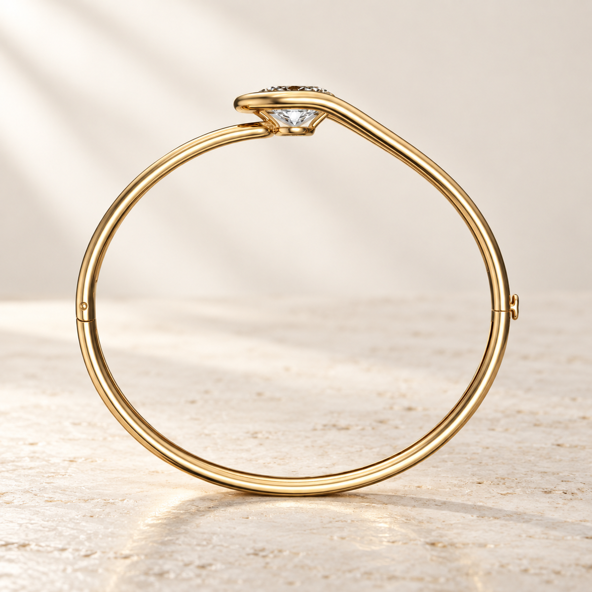 AI product preview of Embrace East-West Oval Diamond Bangle in yellow gold, structural side profile