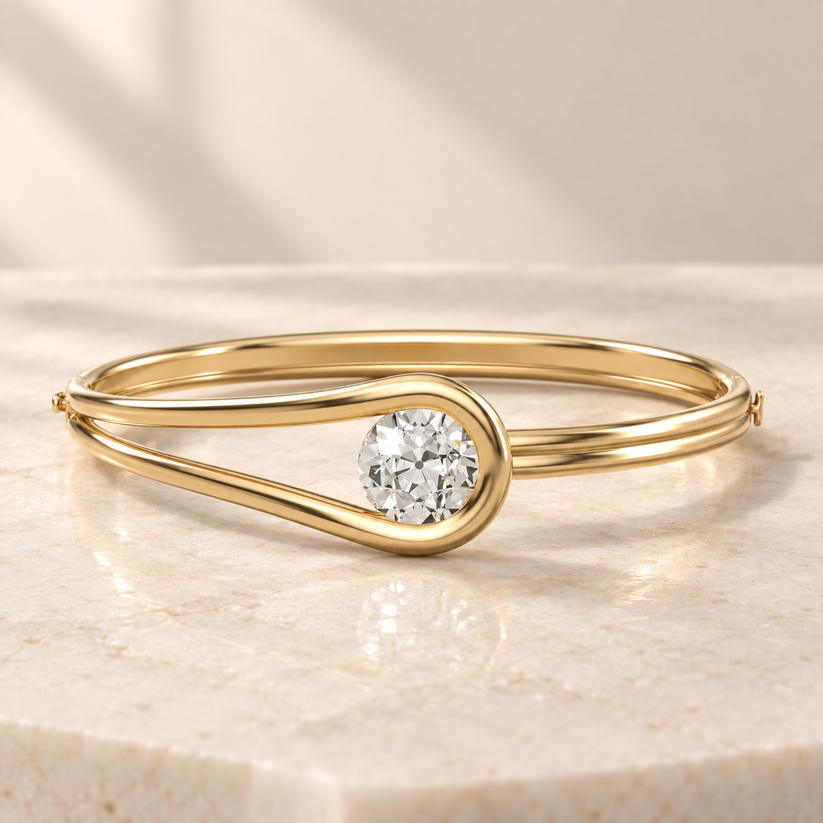AI product preview of Embrace Old European Diamond Bangle in yellow gold, front view