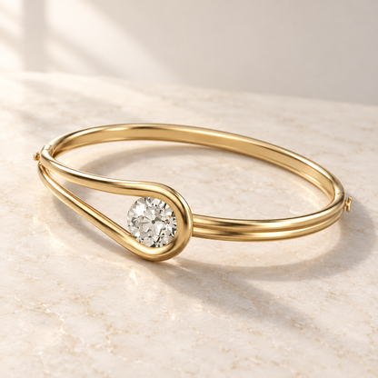 AI product preview of Embrace Old European Diamond Bangle in yellow gold, three-quarter view