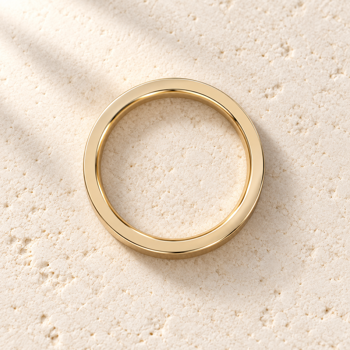 AI product preview of Forma Polished Wedding Band — 3 mm in yellow gold, overhead view