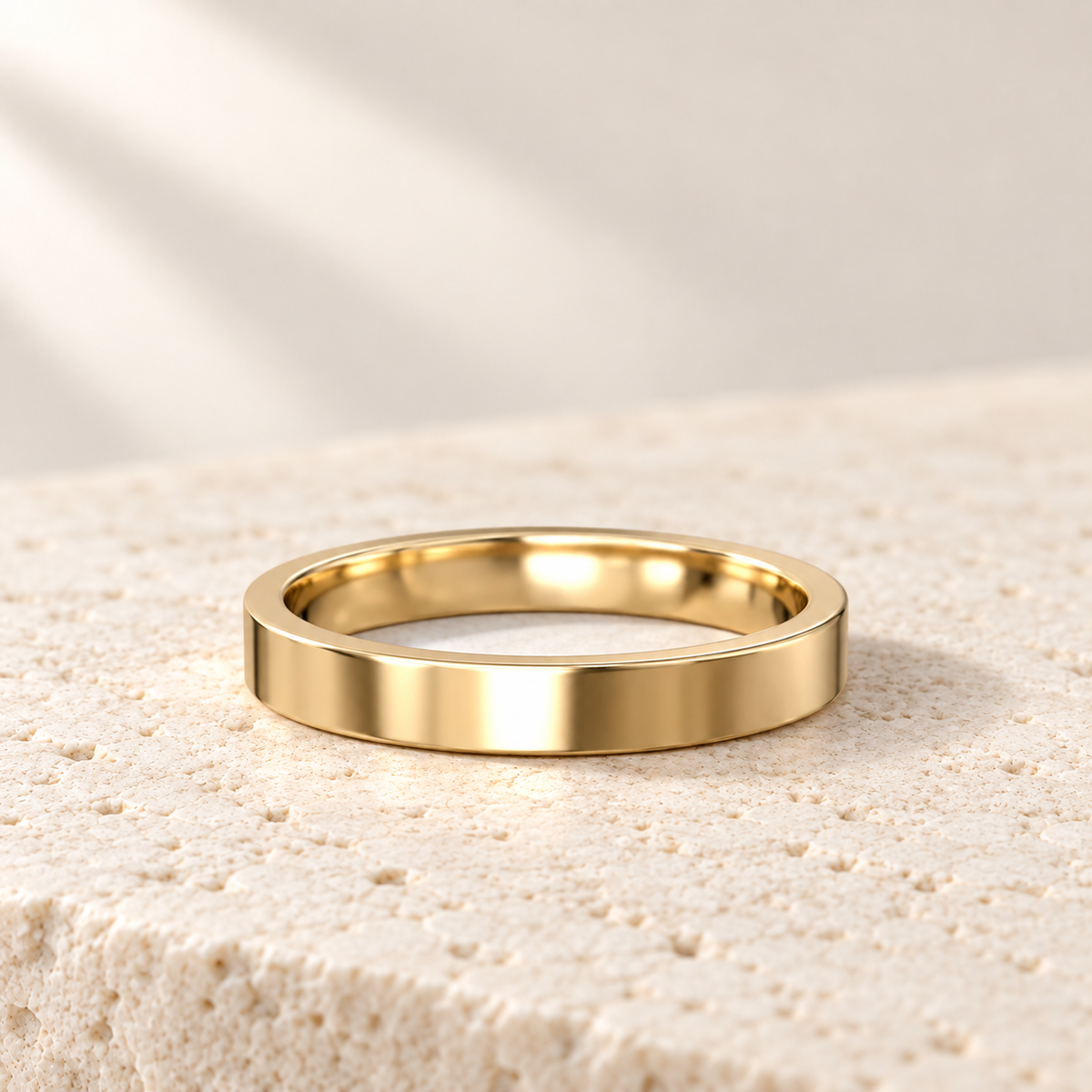 AI product preview of Forma Polished Wedding Band — 3 mm in yellow gold, front view