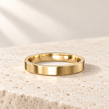 AI product preview of Forma Polished Wedding Band — 3 mm in yellow gold, front view