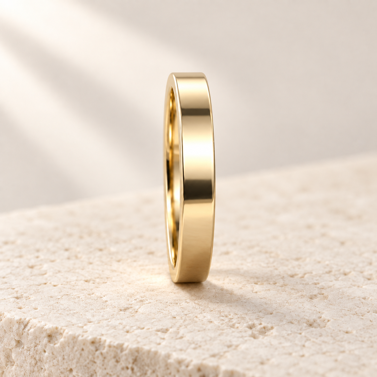 AI product preview of Forma Polished Wedding Band — 3 mm in yellow gold, side profile