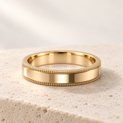 AI product preview of Heirloom Milgrain Wedding Band — 4 mm in yellow gold, front view