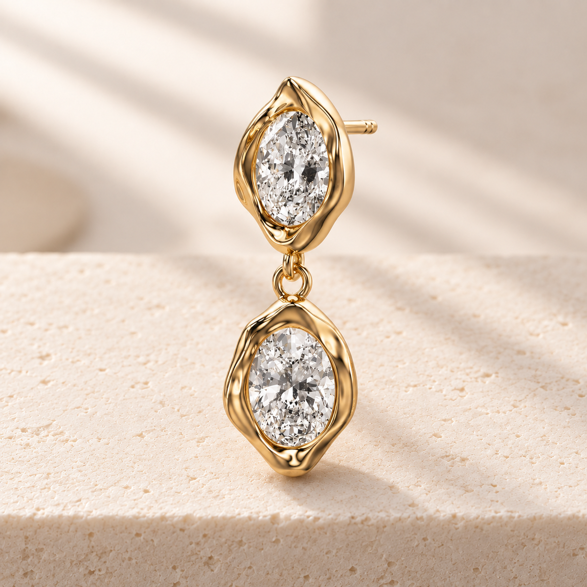 AI design preview — Melt Oval Diamond Drop Earring, front view, single earring