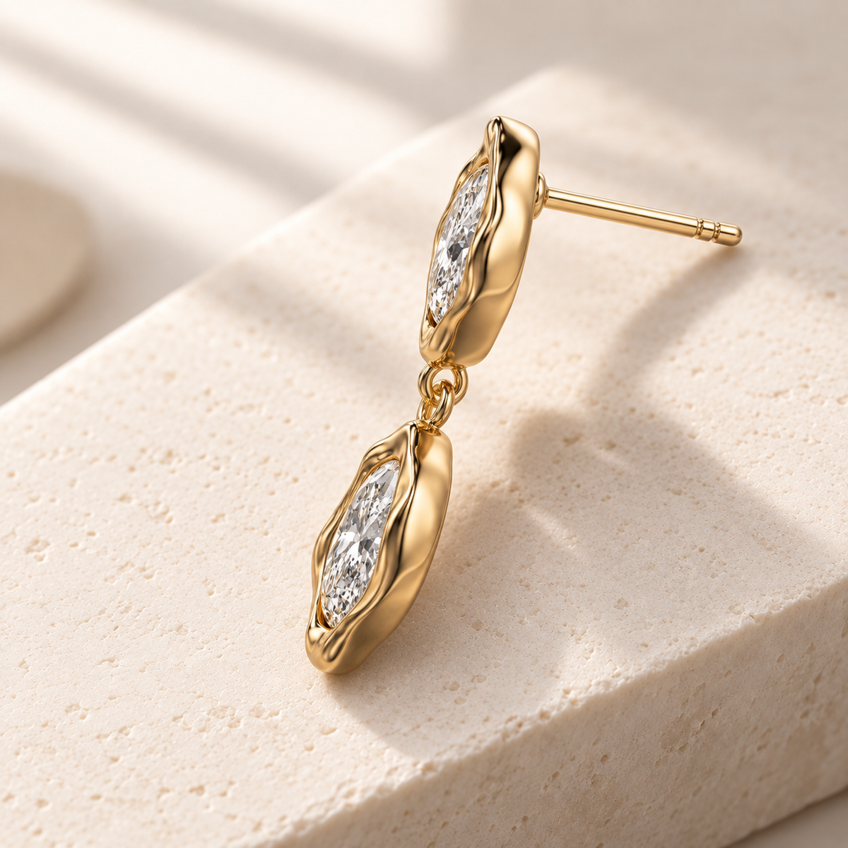 AI design preview — Melt Oval Diamond Drop Earring, side view, single earring